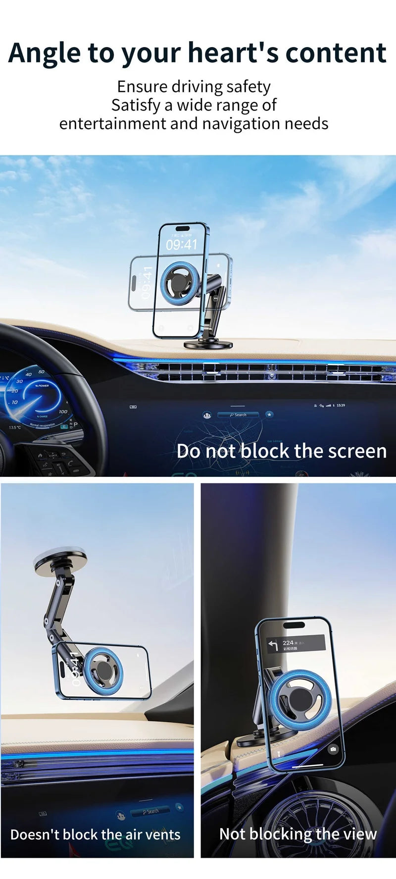 360° Magnetic Car Phone Mount – Foldable Alloy Holder for iPhone, Samsung & Xiaomi