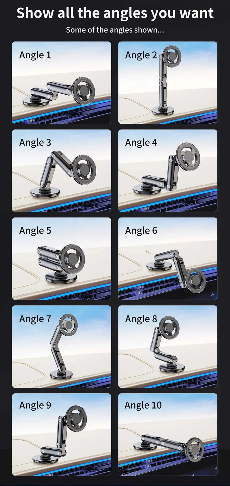 360° Magnetic Car Phone Mount – Foldable Alloy Holder for iPhone, Samsung & Xiaomi
