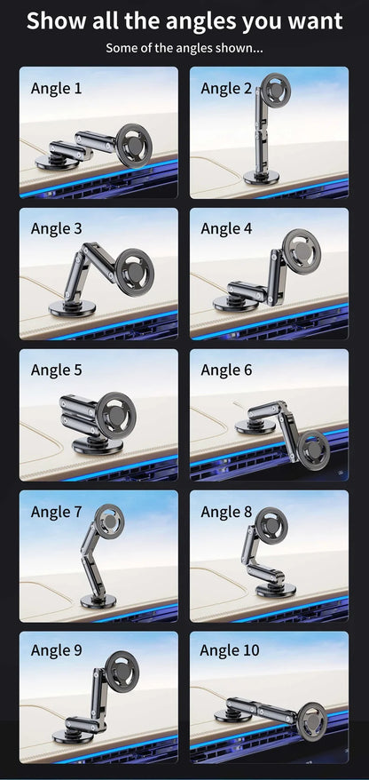 360° Magnetic Car Phone Mount – Foldable Alloy Holder for iPhone, Samsung & Xiaomi