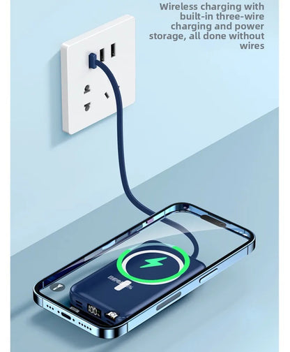 Magnetic Wireless Power Bank 10000mAh – 22.5W Fast Charging with Built-in Cable (MagSafe Compatible