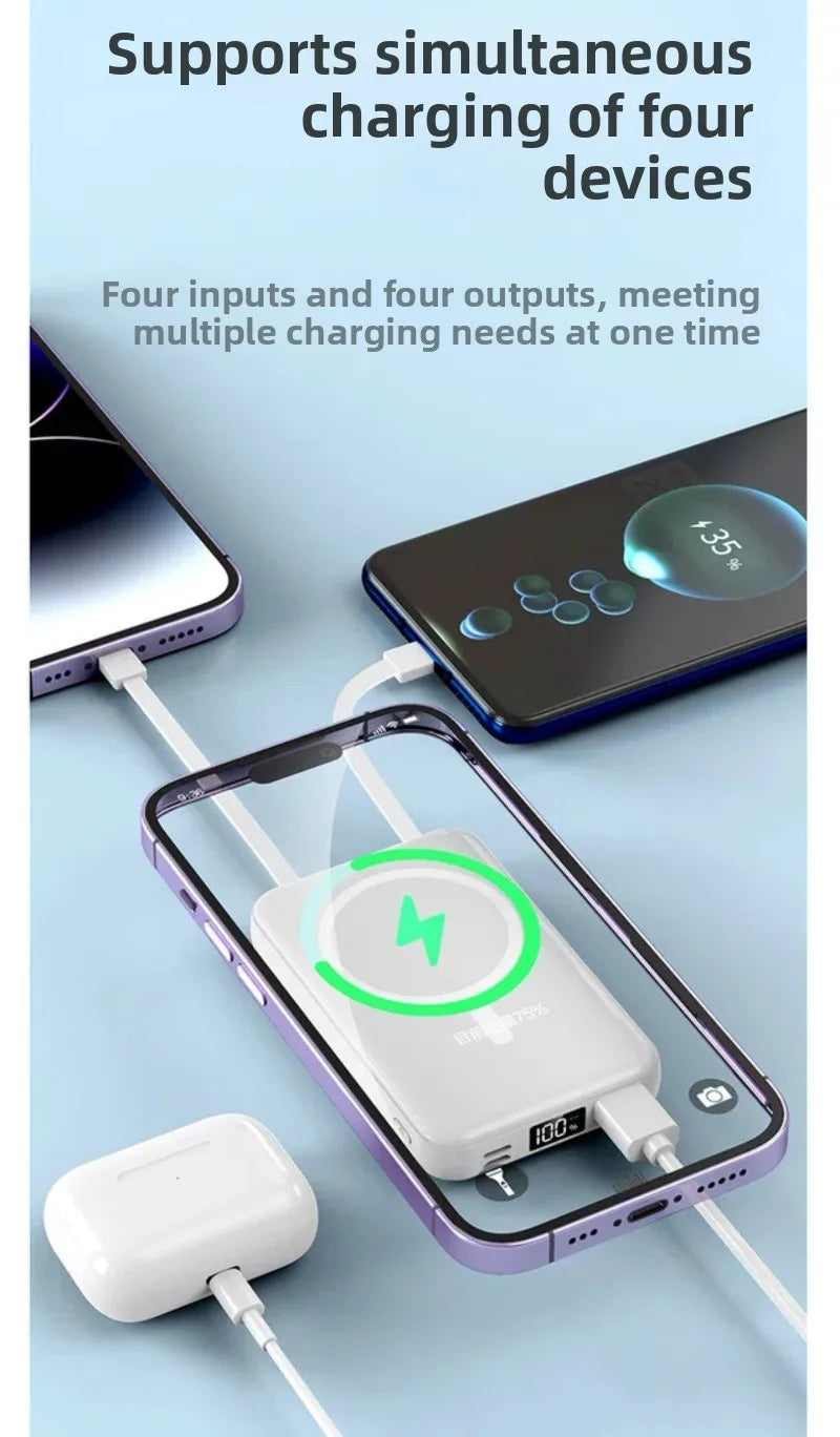 Magnetic Wireless Power Bank 10000mAh – 22.5W Fast Charging with Built-in Cable (MagSafe Compatible